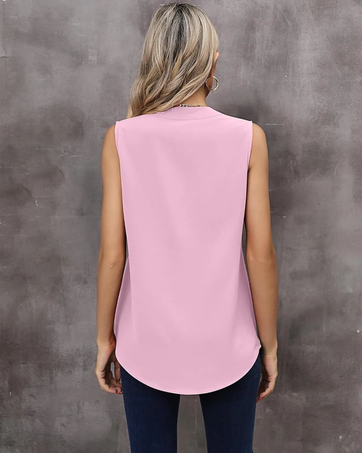 2 Pack Women's Sleeveless Tank Tops, Chiffon Sparkly V Neck Pleated Blouses Loose Fit Tunic Top Dressy Casual Shirt