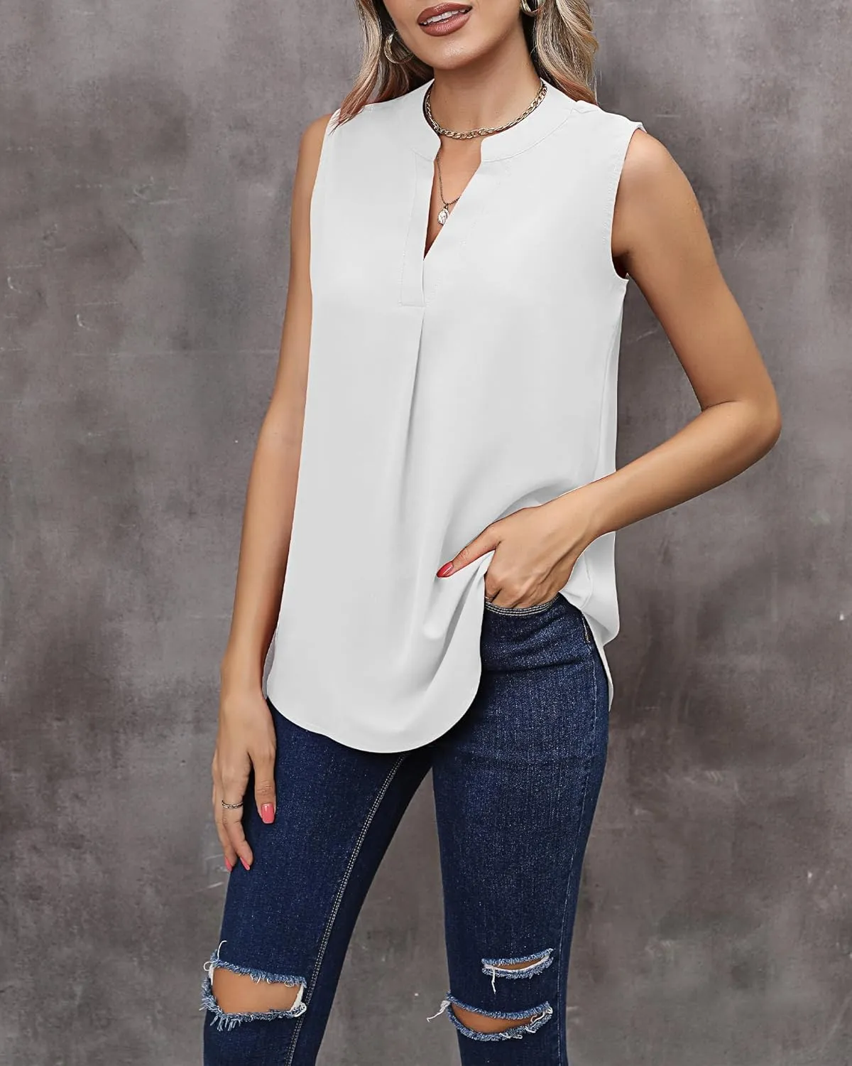 2 Pack Women's Sleeveless Tank Tops, Chiffon Sparkly V Neck Pleated Blouses Loose Fit Tunic Top Dressy Casual Shirt