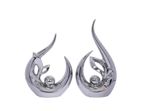 2 PCS Silver Decor Accent Ceramic Statue Abstract Sculptures Centerpieces Mid Century Modern Decor for Tables Coffee Table top Decorations for Living Room Desktop Shelf Dining Room Kitchen