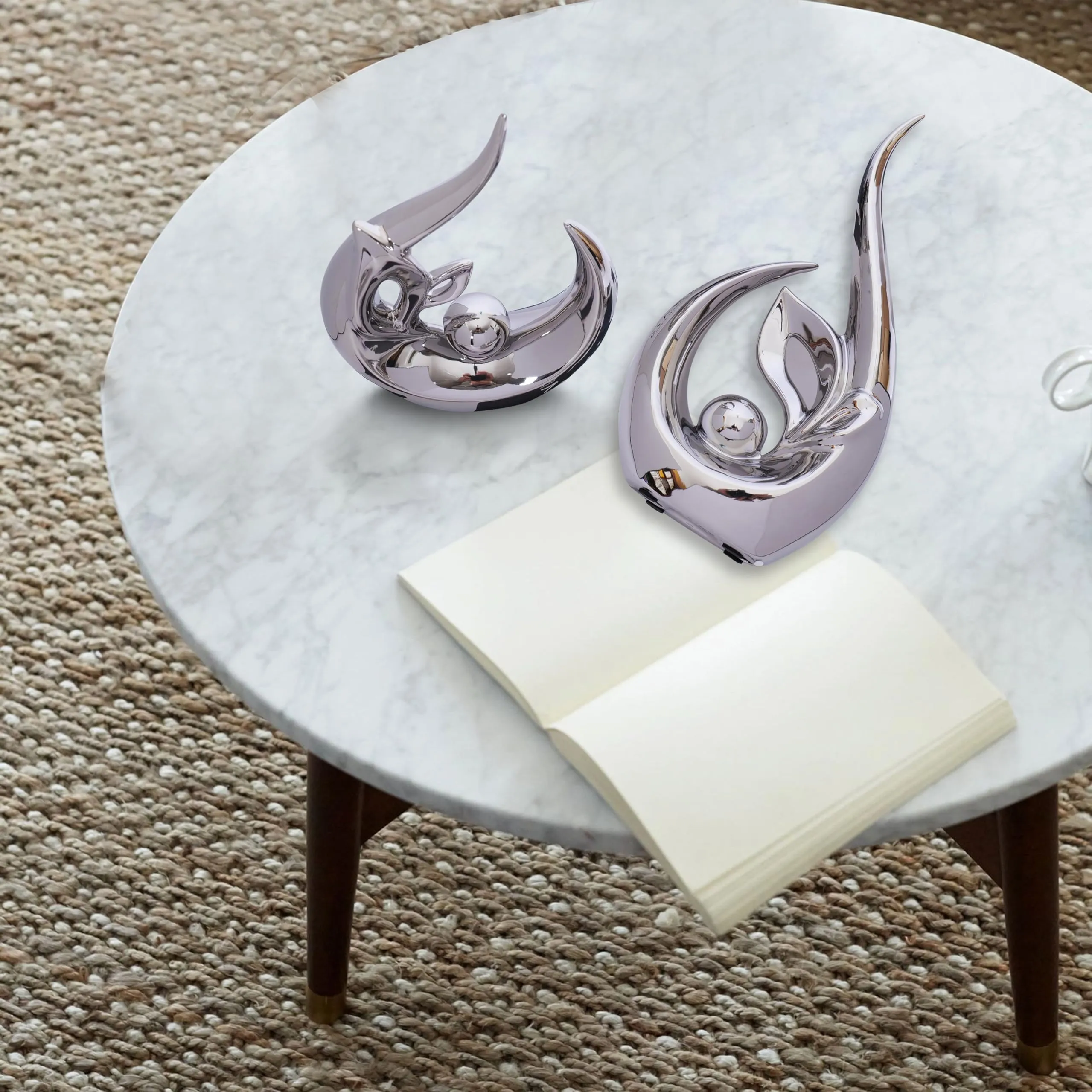2 PCS Silver Decor Accent Ceramic Statue Abstract Sculptures Centerpieces Mid Century Modern Decor for Tables Coffee Table top Decorations for Living Room Desktop Shelf Dining Room Kitchen