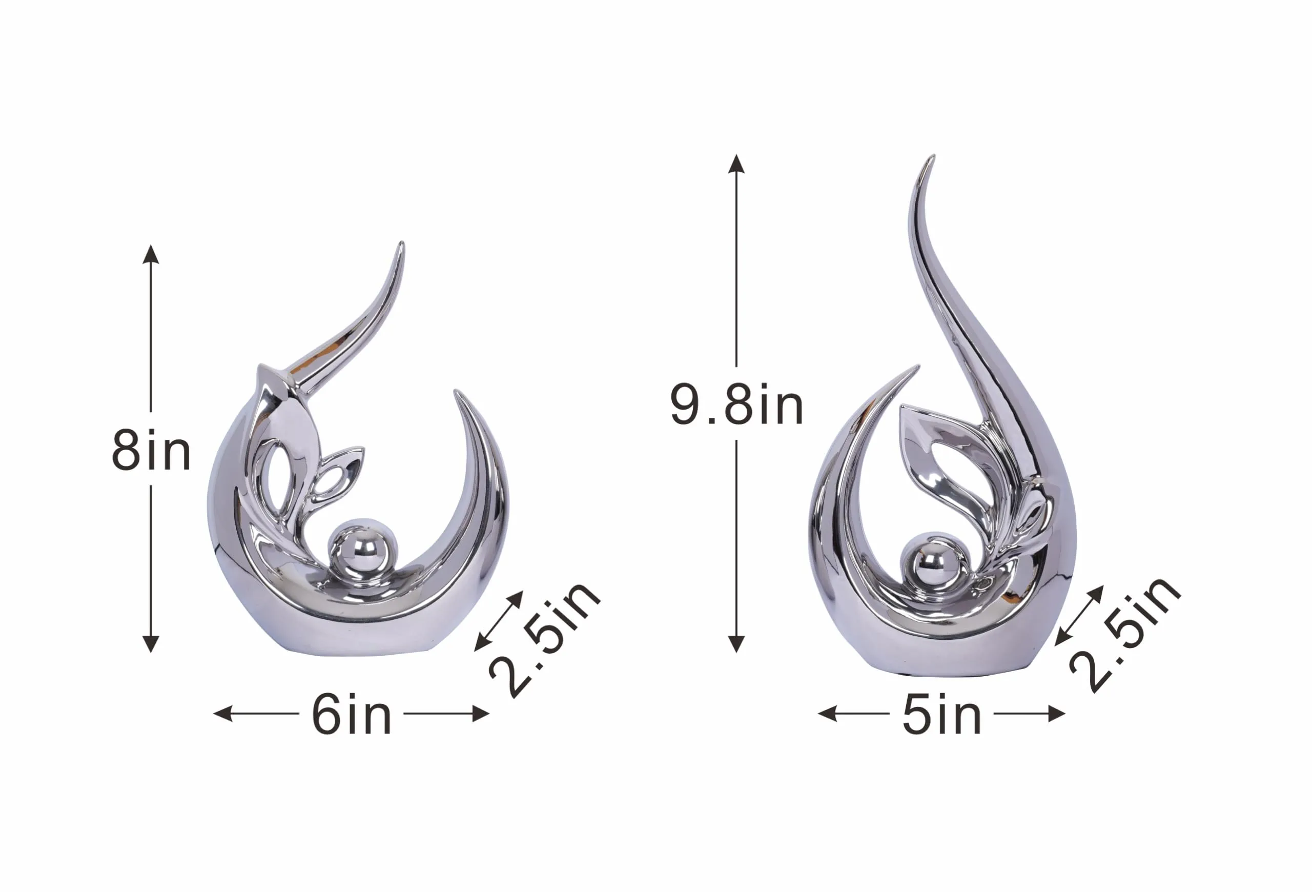 2 PCS Silver Decor Accent Ceramic Statue Abstract Sculptures Centerpieces Mid Century Modern Decor for Tables Coffee Table top Decorations for Living Room Desktop Shelf Dining Room Kitchen