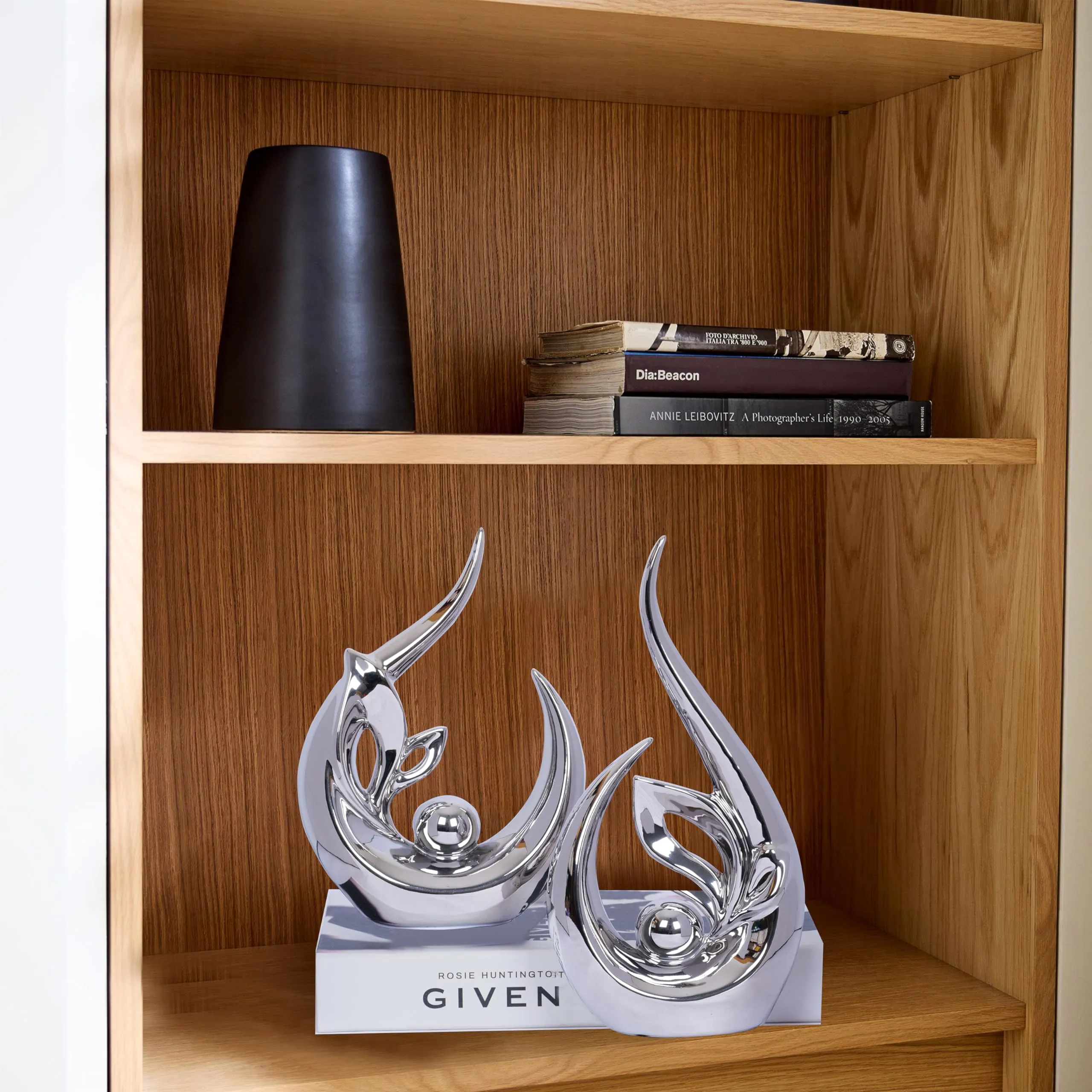 2 PCS Silver Decor Accent Ceramic Statue Abstract Sculptures Centerpieces Mid Century Modern Decor for Tables Coffee Table top Decorations for Living Room Desktop Shelf Dining Room Kitchen