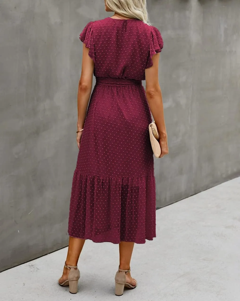 BTFBM Women Summer Bohemian Floral Casual Wrap V Neck Ruffle Cap Sleeveless Belt A-Line Pleated Hem Midi Sun Dress White