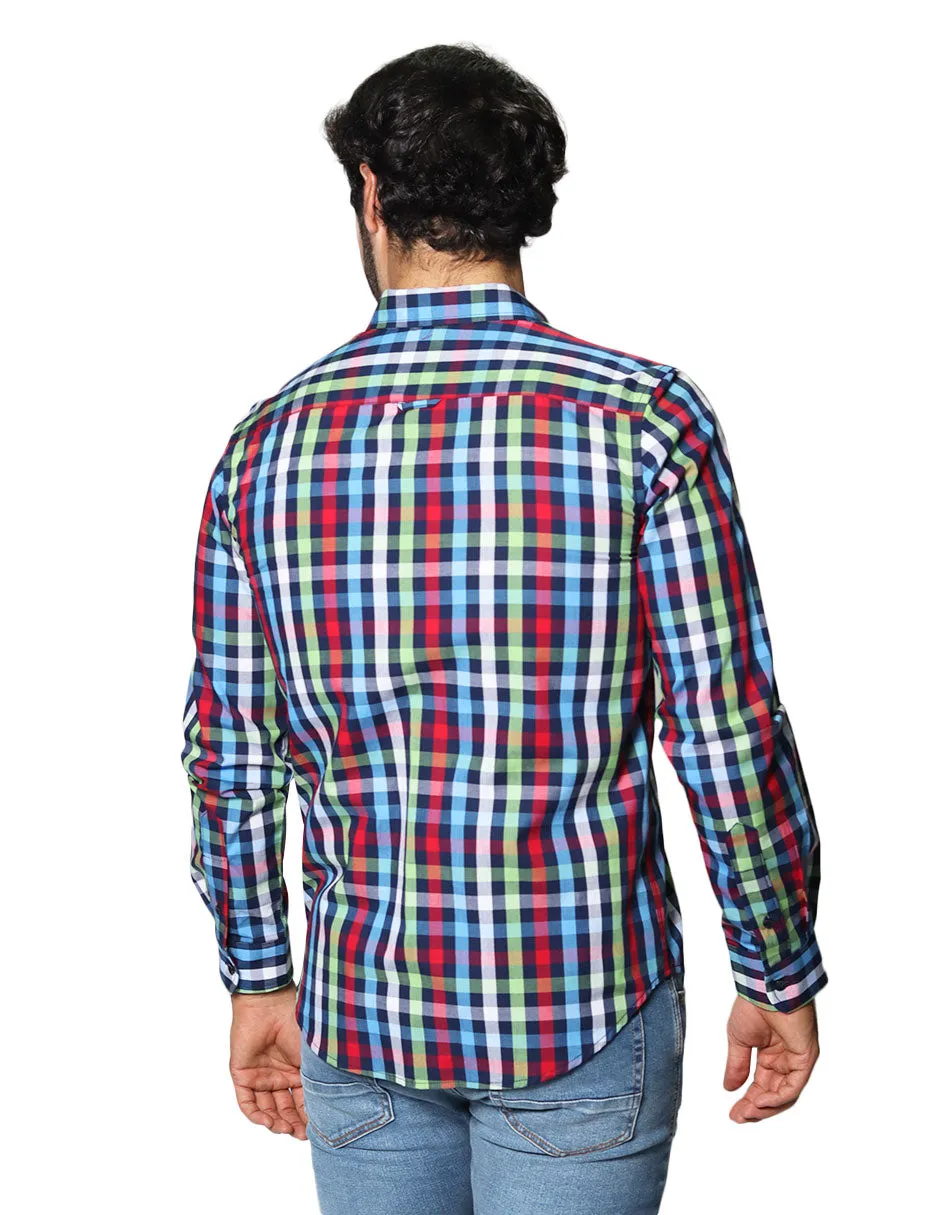 Camisas Hombre Casuales De Manga Larga Con Estampado De Cuadros Regular Fit B35209 1