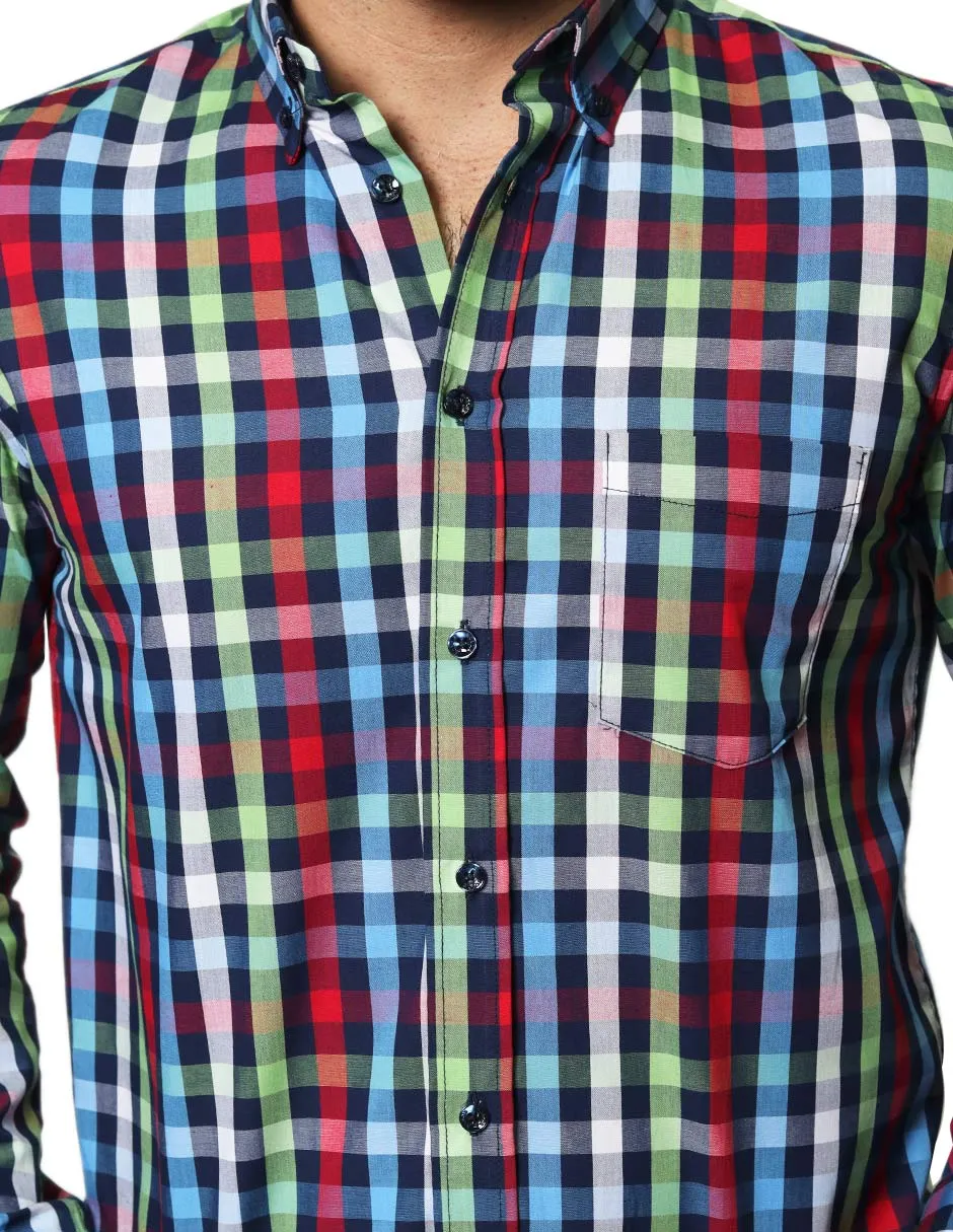 Camisas Hombre Casuales De Manga Larga Con Estampado De Cuadros Regular Fit B35209 1