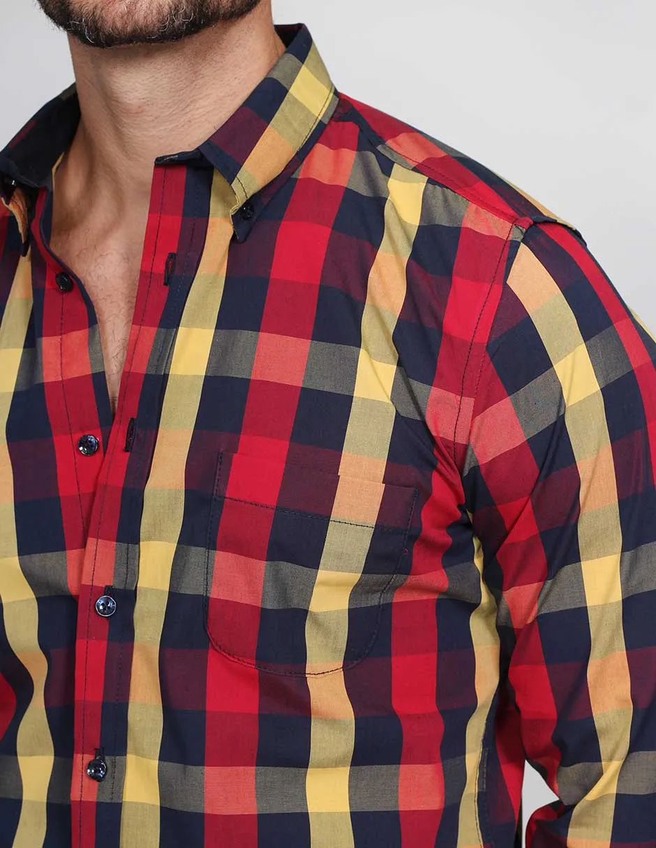 CAMISAS HOMBRE CASUALES MODA MANGA LARGA CUADROS 7 B15112
