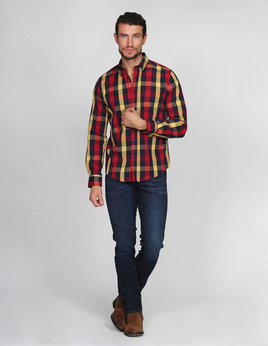 CAMISAS HOMBRE CASUALES MODA MANGA LARGA CUADROS 7 B15112