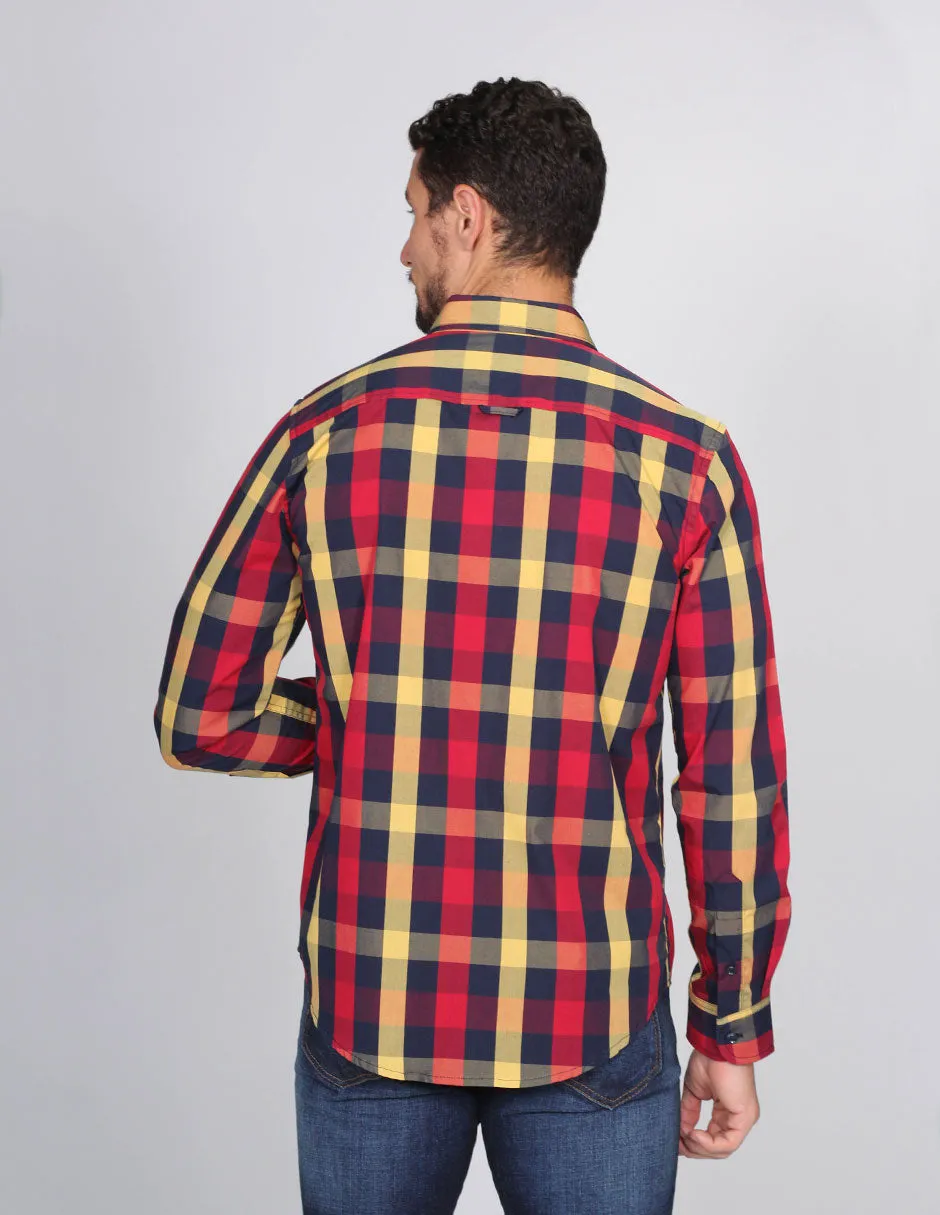 CAMISAS HOMBRE CASUALES MODA MANGA LARGA CUADROS 7 B15112