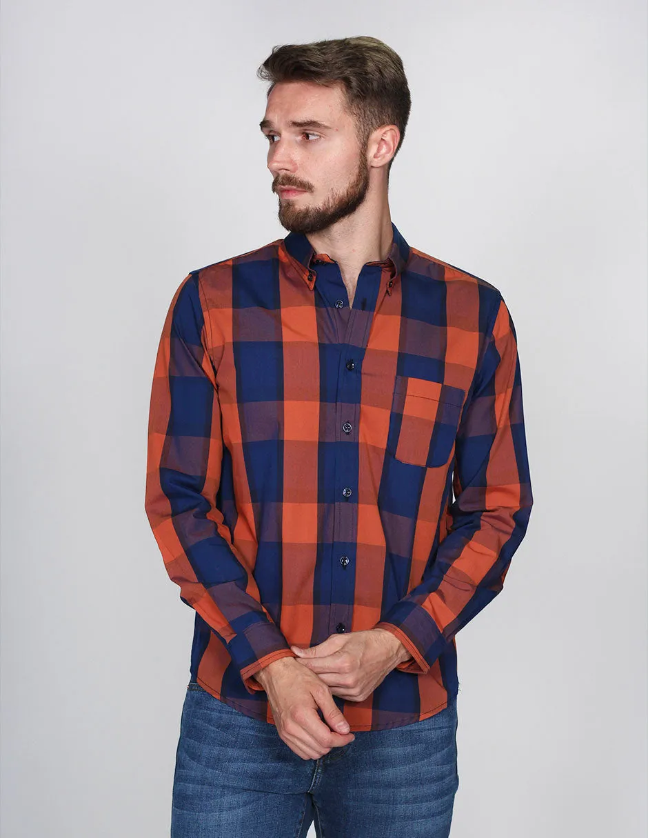 CAMISAS HOMBRE CASUALES MODA MANGA LARGA CUADROS 9 B15112