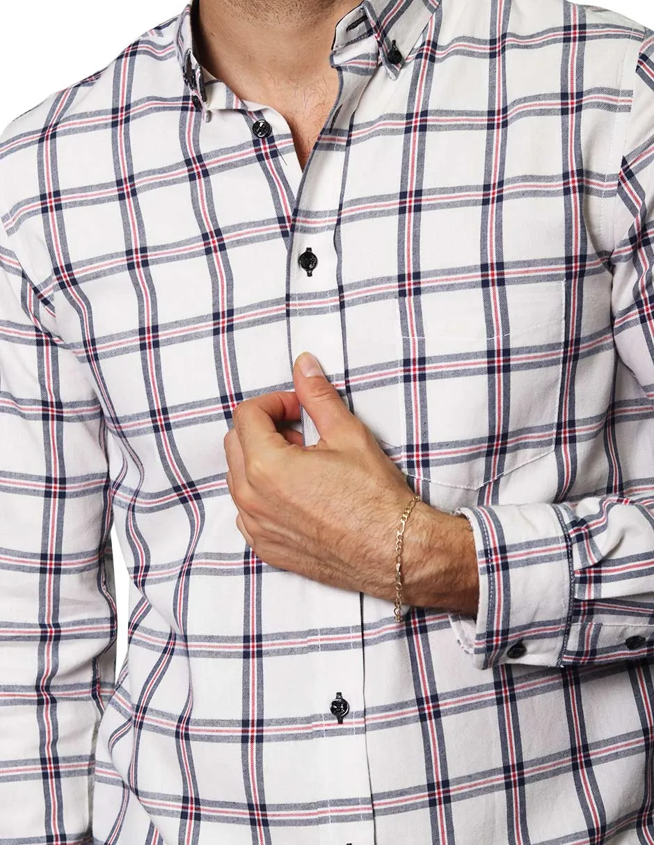 Camisas Para Hombre De Manga Larga Con Estampado De Cuadros Regular Fit B35229 Beige
