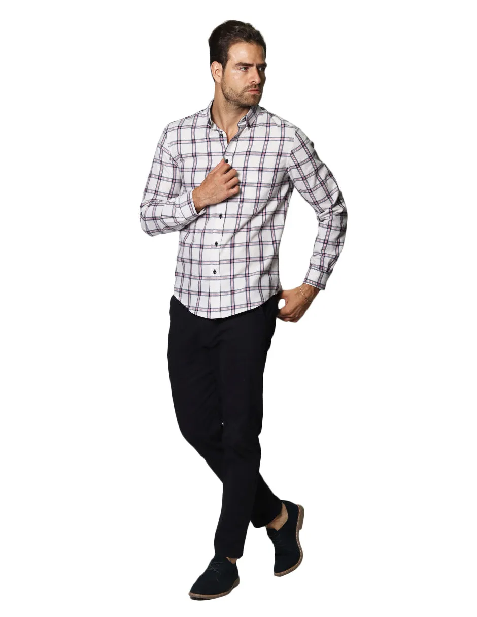 Camisas Para Hombre De Manga Larga Con Estampado De Cuadros Regular Fit B35229 Beige