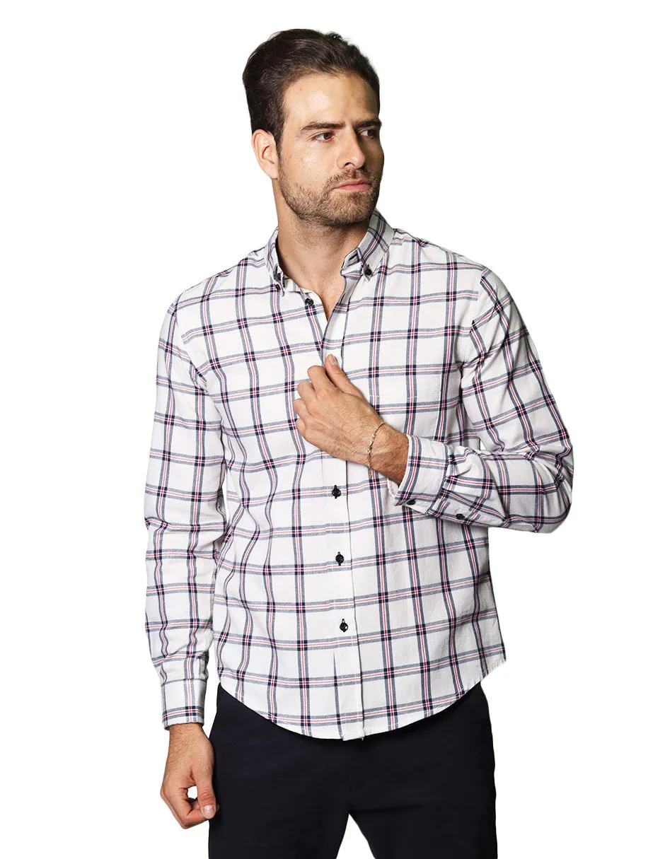 Camisas Para Hombre De Manga Larga Con Estampado De Cuadros Regular Fit B35229 Beige