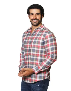 Camisas Para Hombre De Manga Larga Con Estapado De Cuadros Jaspeada Relaxed Fit B35115 Olivo
