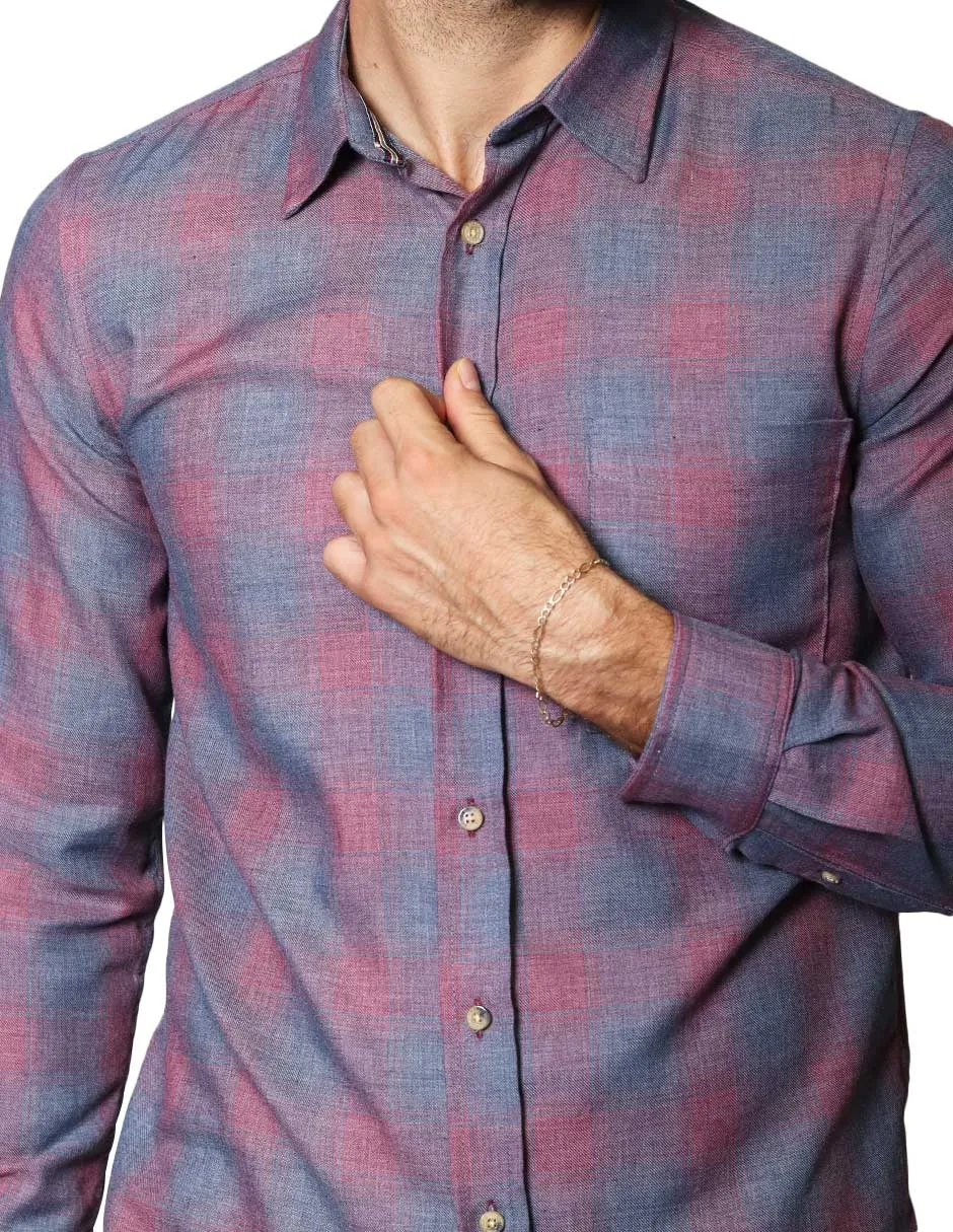Camisas Para Hombre De Manga Larga Con Estapado De Cuadros Jaspeada Relaxed Fit B35117 Vino