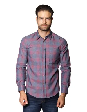 Camisas Para Hombre De Manga Larga Con Estapado De Cuadros Jaspeada Relaxed Fit B35117 Vino