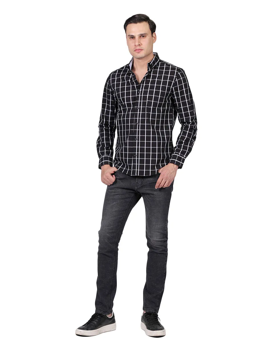 Camisas Para Hombre Manga Larga Cuadros Regular Fit Negro B25209