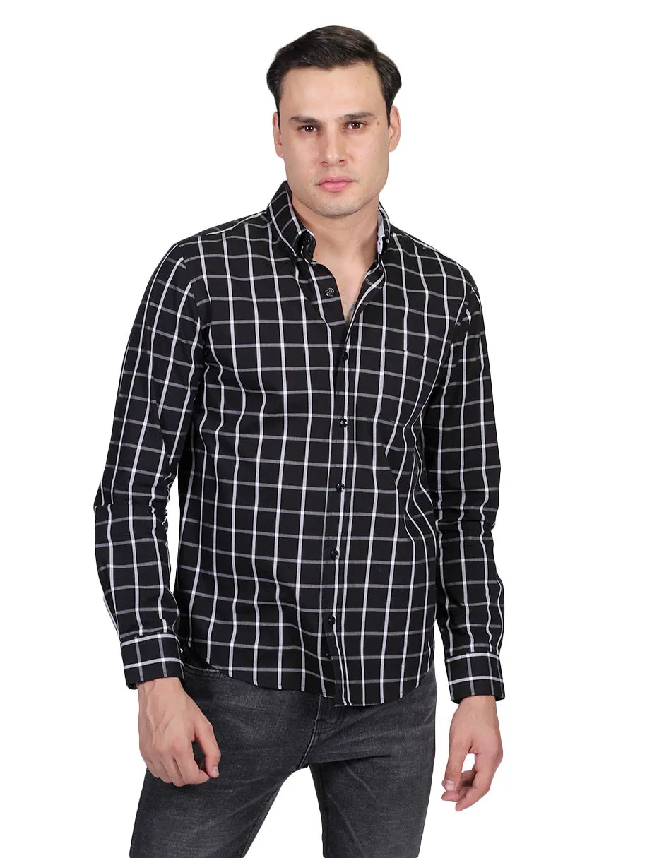 Camisas Para Hombre Manga Larga Cuadros Regular Fit Negro B25209