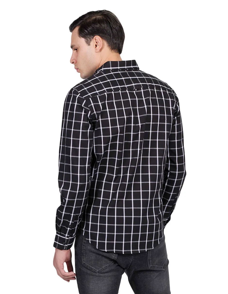 Camisas Para Hombre Manga Larga Cuadros Regular Fit Negro B25209