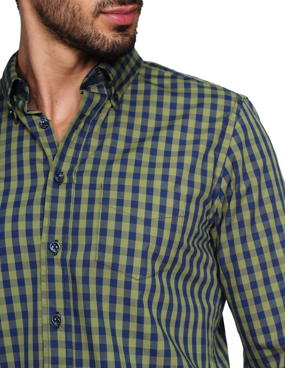 Camisas Para Hombre Manga Larga Cuadros Regular Fit Olivo B15216