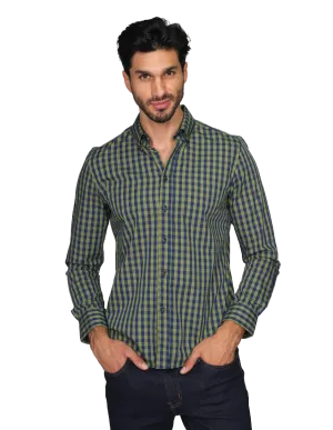 Camisas Para Hombre Manga Larga Cuadros Regular Fit Olivo B15216