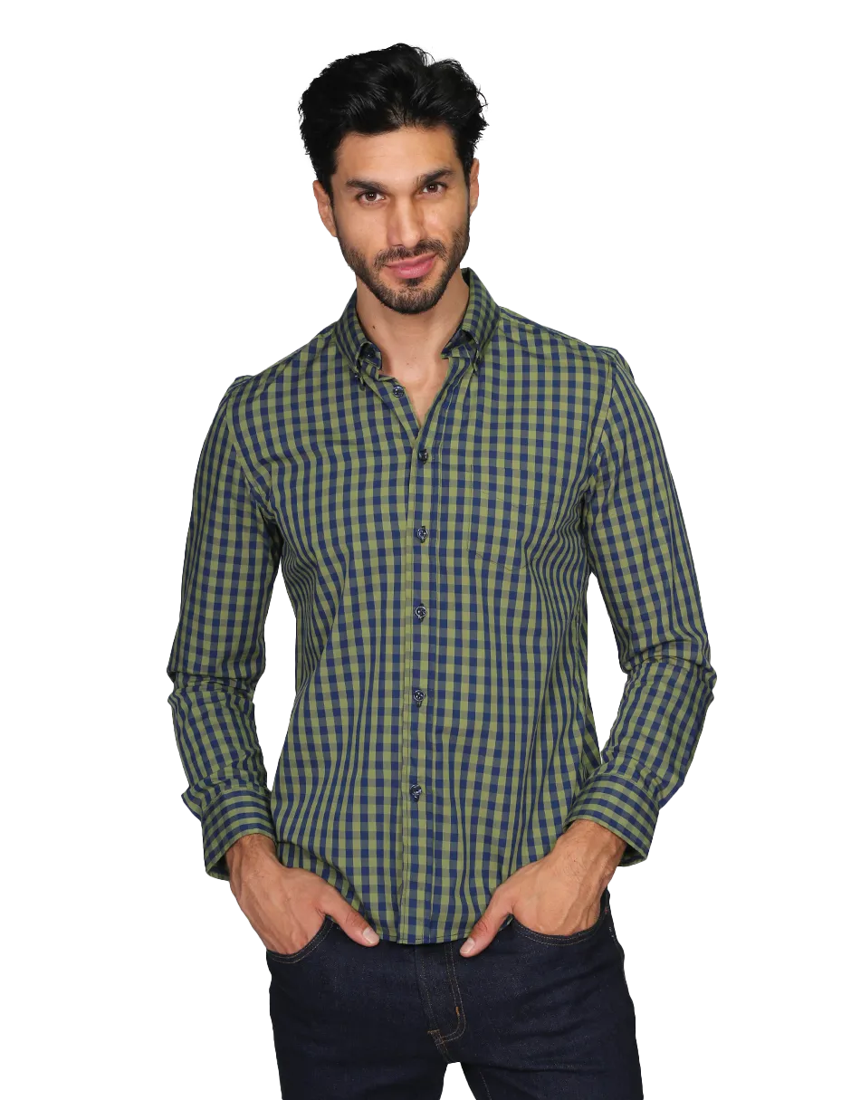 Camisas Para Hombre Manga Larga Cuadros Regular Fit Olivo B15216