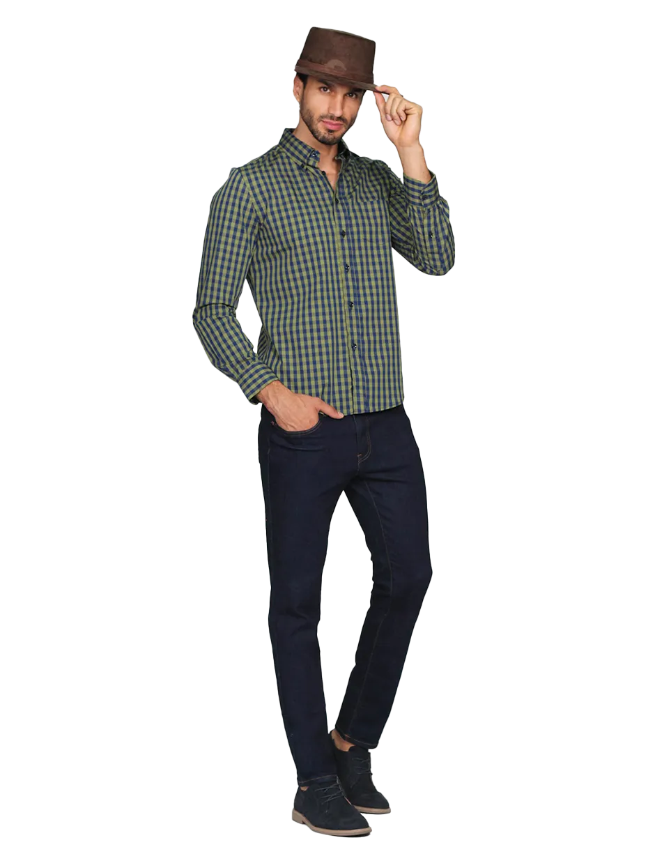 Camisas Para Hombre Manga Larga Cuadros Regular Fit Olivo B15216