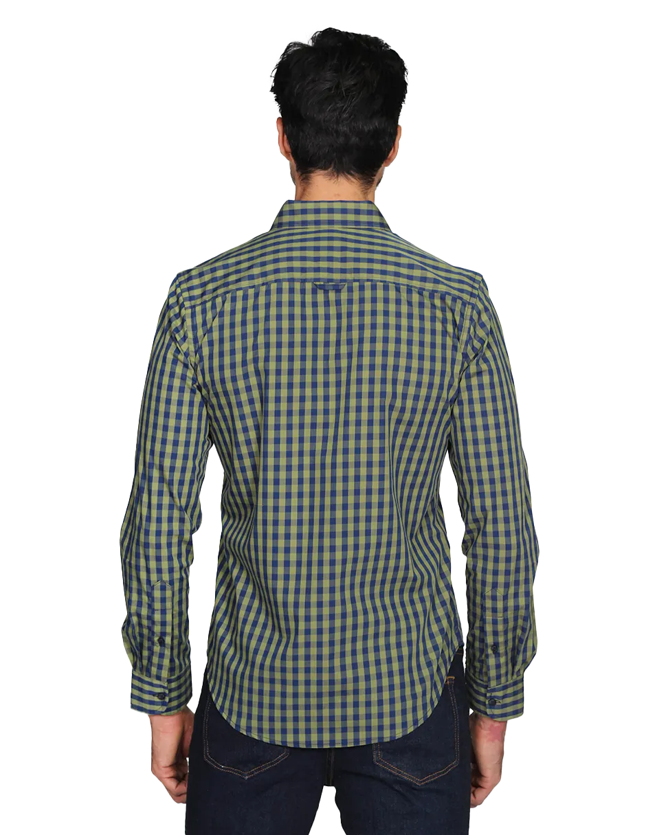 Camisas Para Hombre Manga Larga Cuadros Regular Fit Olivo B15216