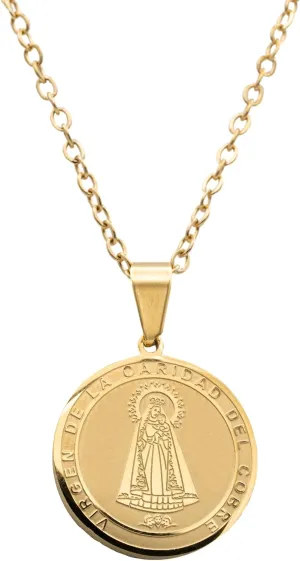 Catholic Town stainless steel Virgen de la Caridad del Cobre Medal Necklace (Available in Gold and Silver colors)