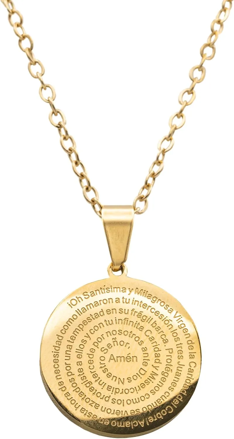Catholic Town stainless steel Virgen de la Caridad del Cobre Medal Necklace (Available in Gold and Silver colors)