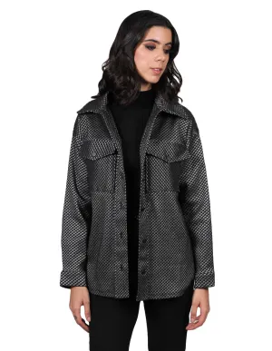 Chaquetas Para Mujer Oversize Estampado de Cuadros Brillo Con Bolsas Unico Q23101