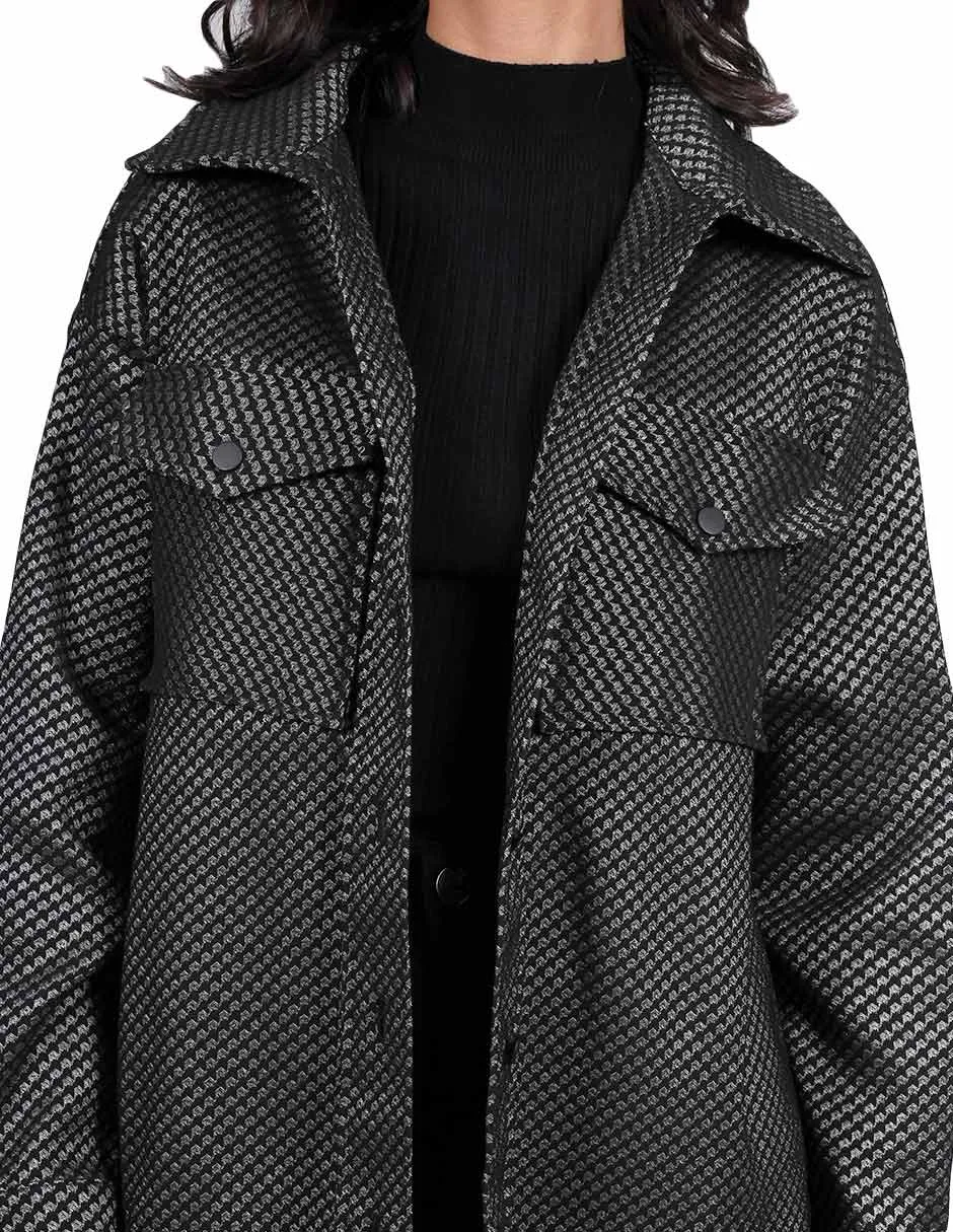 Chaquetas Para Mujer Oversize Estampado de Cuadros Brillo Con Bolsas Unico Q23101