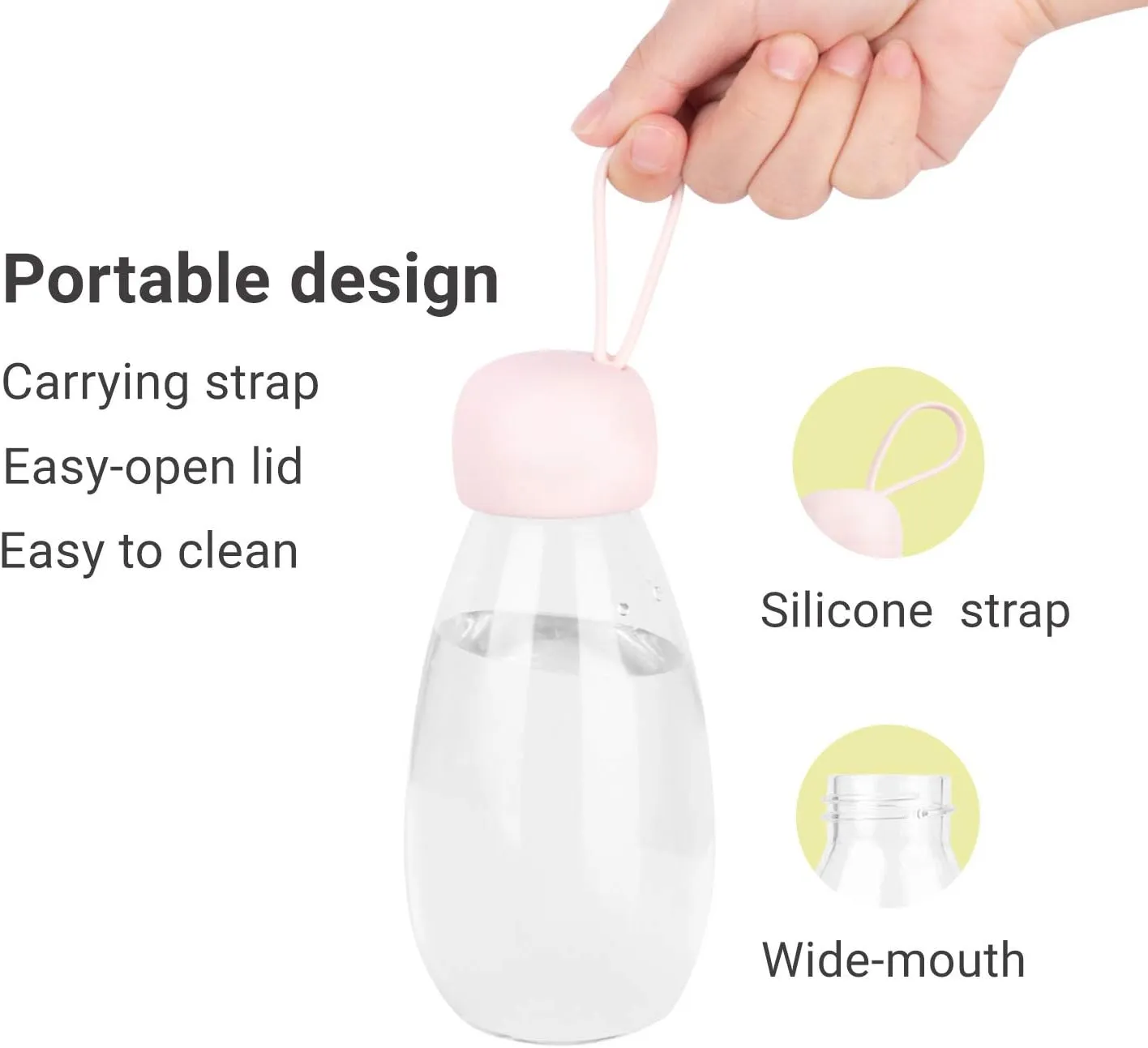 emoi BPA Free Water Bottle, 12oz/360ml Cute Water Bottle with Carrying Strap, Ideal for Kids Boys Girls Students Women Healthy Hydration-Pink