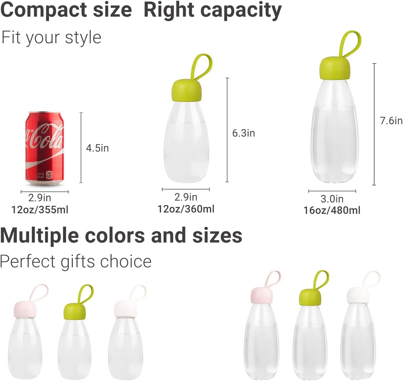 emoi BPA Free Water Bottle, 12oz/360ml Cute Water Bottle with Carrying Strap, Ideal for Kids Boys Girls Students Women Healthy Hydration-Pink