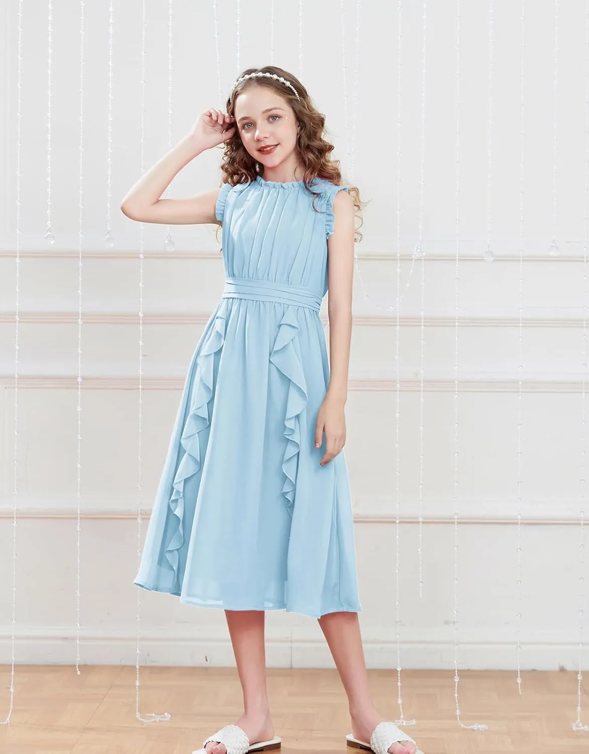 GRACE KARIN Girls Party Dress Ruffle Sleeveless Special Occasion Spring Dresses