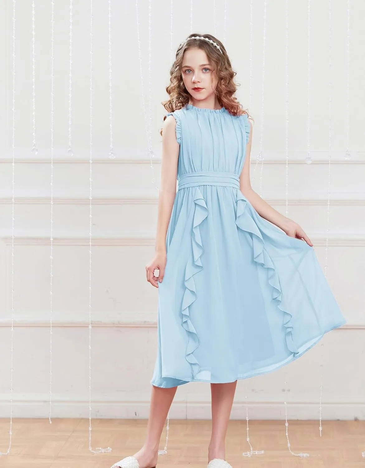GRACE KARIN Girls Party Dress Ruffle Sleeveless Special Occasion Spring Dresses