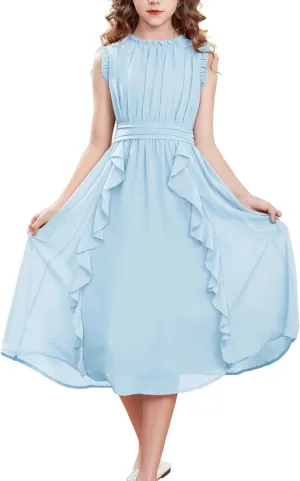 GRACE KARIN Girls Party Dress Ruffle Sleeveless Special Occasion Spring Dresses