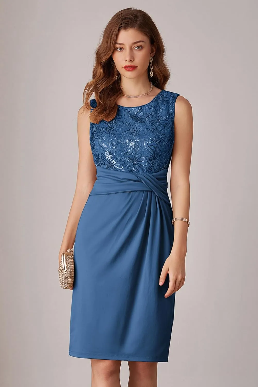 GRACE KARIN Women's Sequin Dress Two Piece Mother of The Bride Dresses with Jacket Lace Formal Wedding Guest Dress