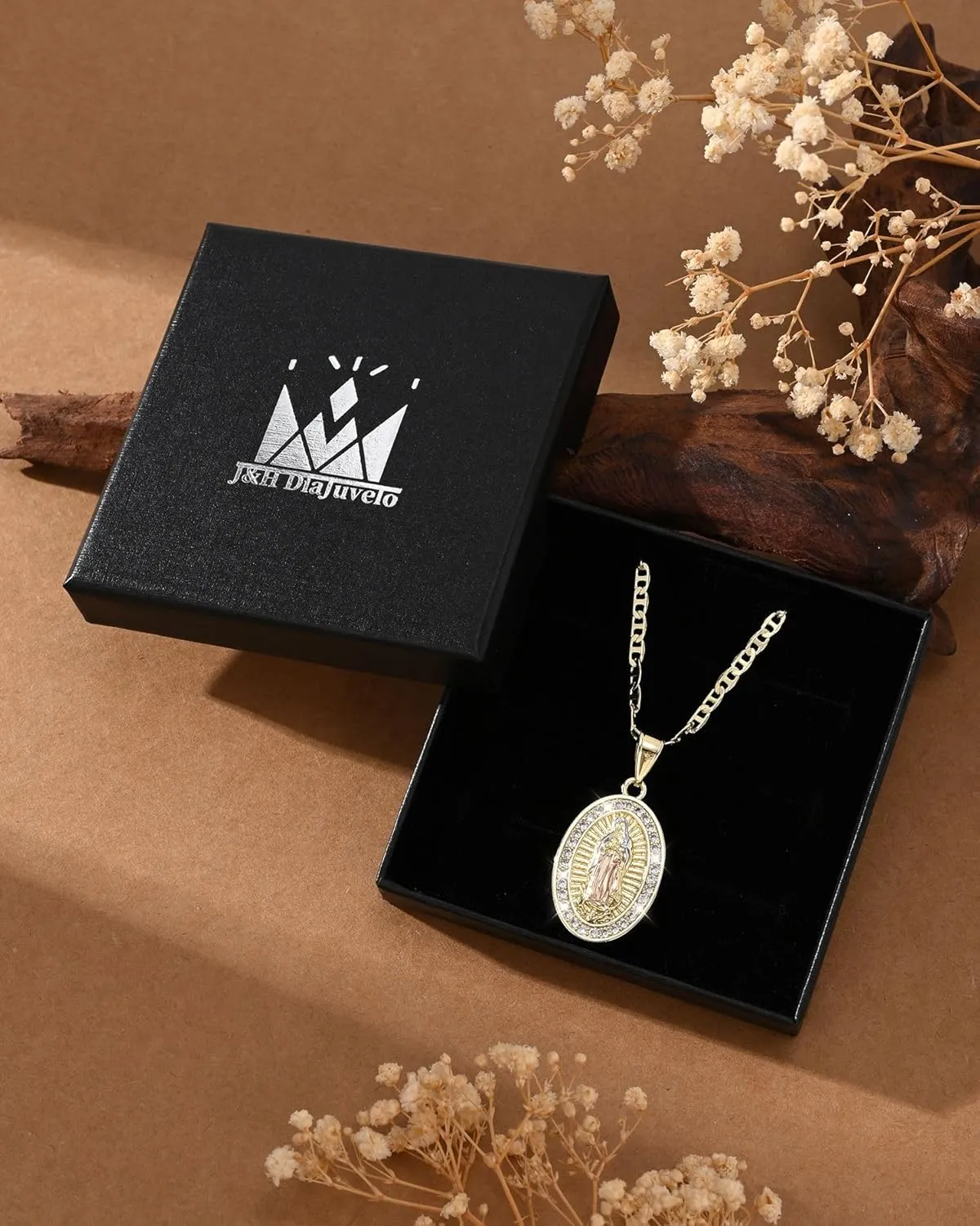 J&H DiaJuvelo Catholic Virgin Mary Necklace for Women 14K Gold Plated Virgen de Guadalupe Necklace Mother Mary Cubic Zirconia Virgin Mary Pendant Catholic Jewelry for Women Charm Gifts