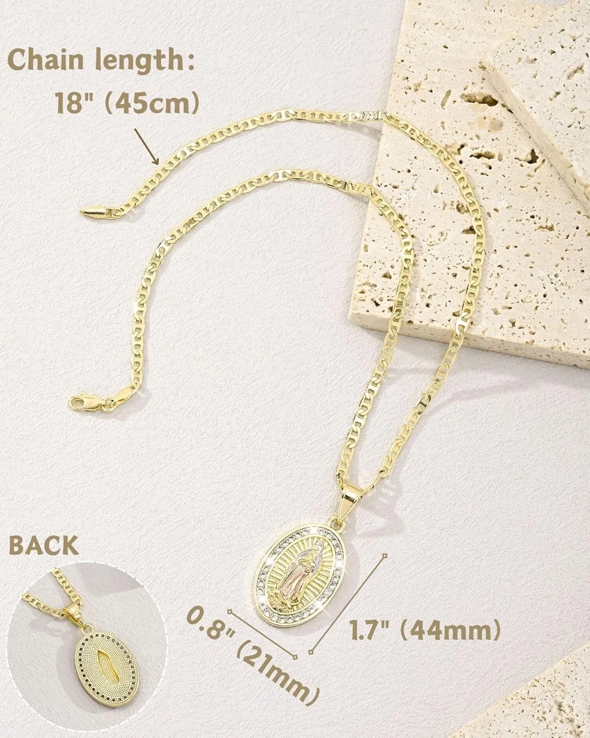 J&H DiaJuvelo Catholic Virgin Mary Necklace for Women 14K Gold Plated Virgen de Guadalupe Necklace Mother Mary Cubic Zirconia Virgin Mary Pendant Catholic Jewelry for Women Charm Gifts