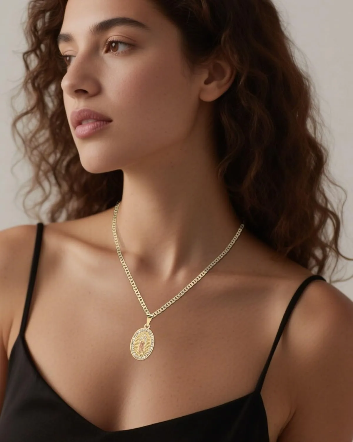 J&H DiaJuvelo Catholic Virgin Mary Necklace for Women 14K Gold Plated Virgen de Guadalupe Necklace Mother Mary Cubic Zirconia Virgin Mary Pendant Catholic Jewelry for Women Charm Gifts