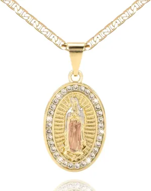 J&H DiaJuvelo Catholic Virgin Mary Necklace for Women 14K Gold Plated Virgen de Guadalupe Necklace Mother Mary Cubic Zirconia Virgin Mary Pendant Catholic Jewelry for Women Charm Gifts