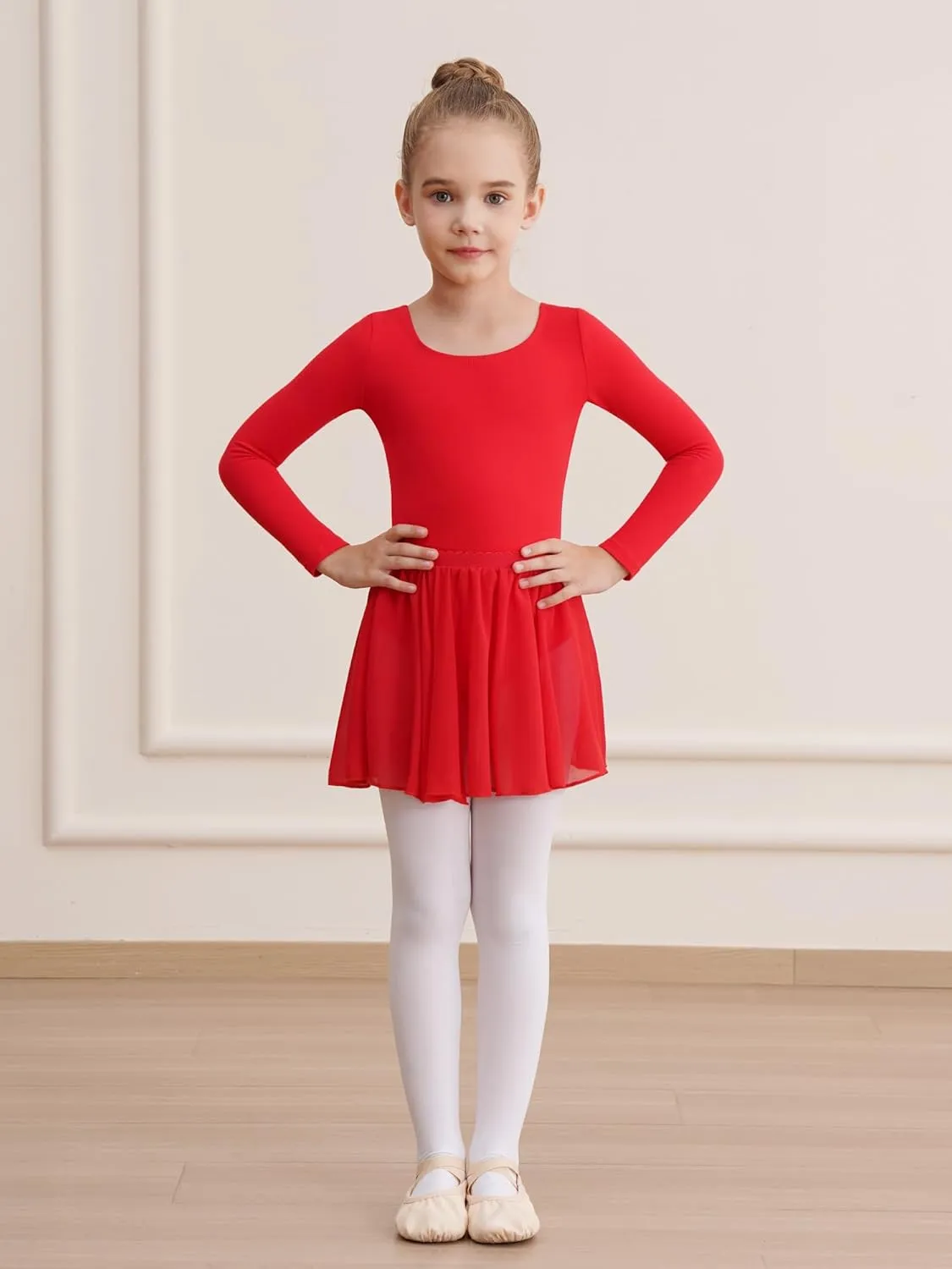Leotards for Girls Long Sleeve Ballet Dress Toddler Dance Leotard with Skirt Kids Gymnastics Outfits Tutu Dress