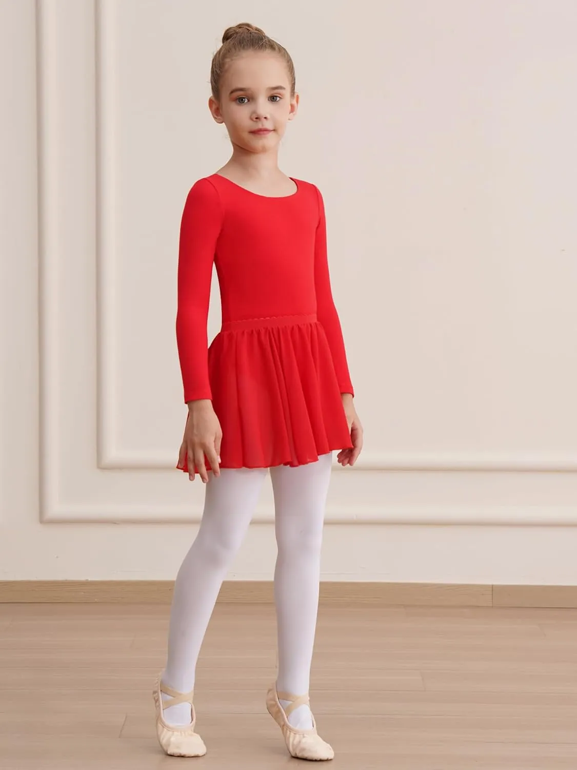 Leotards for Girls Long Sleeve Ballet Dress Toddler Dance Leotard with Skirt Kids Gymnastics Outfits Tutu Dress