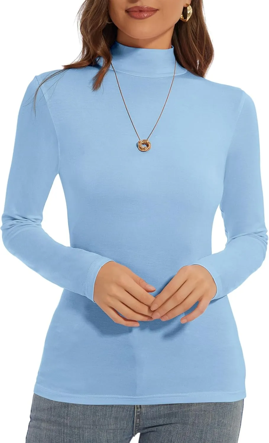 Mock Turtle Neck Long Sleeve Pullover High Neck Undershirt Slim Fit Basic Casual Tee Tops