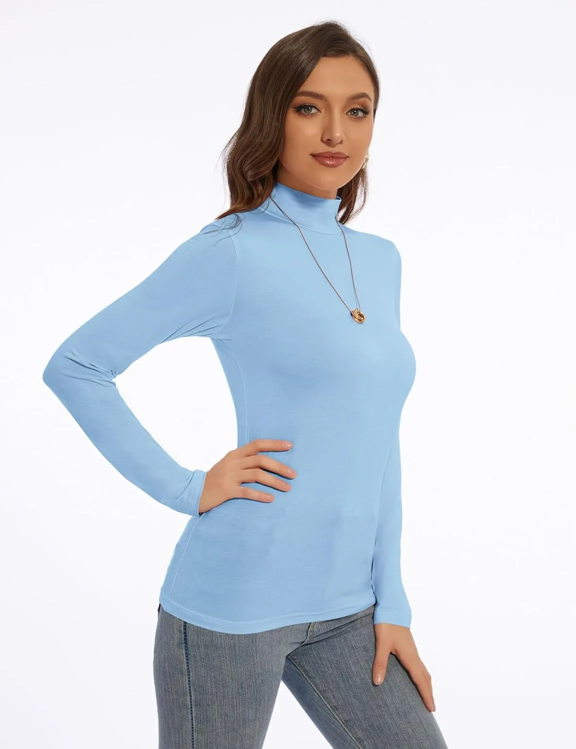 Mock Turtle Neck Long Sleeve Pullover High Neck Undershirt Slim Fit Basic Casual Tee Tops