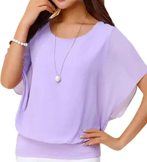 Neineiwu Women's Summer Loose Casual Short Sleeve Chiffon Top T-Shirt Blouse