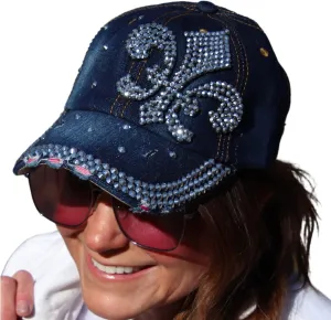 Popfizzy Bling Hat for Women, Fun Rhinestone Baseball Cap, Bedazzled Distressed Denim Hat, Handmade Gifts for Women and Girls