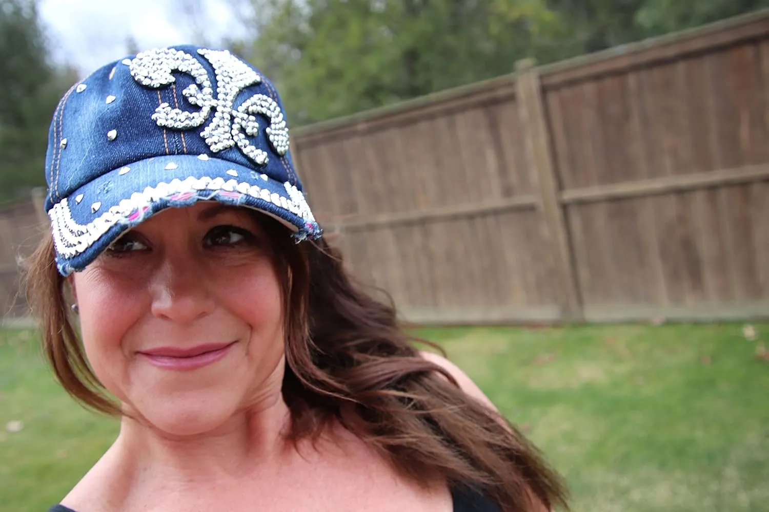 Popfizzy Bling Hat for Women, Fun Rhinestone Baseball Cap, Bedazzled Distressed Denim Hat, Handmade Gifts for Women and Girls