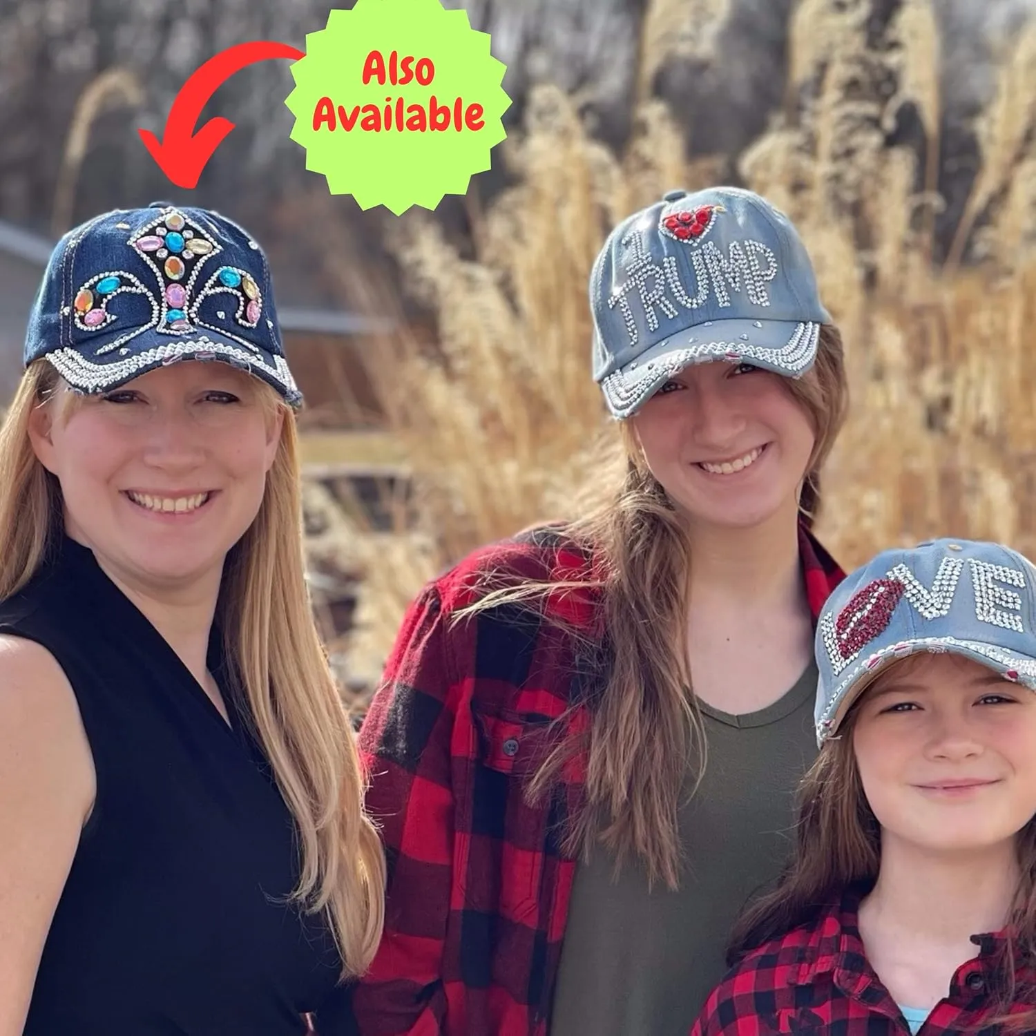 Popfizzy Bling Hat for Women, Fun Rhinestone Baseball Cap, Bedazzled Distressed Denim Hat, Handmade Gifts for Women and Girls