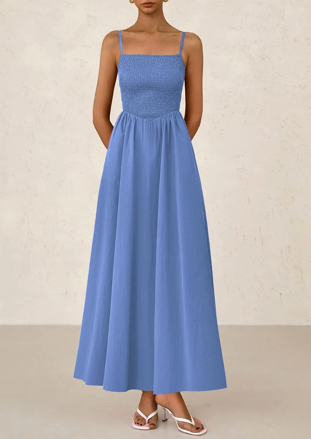 PRETTYGARDEN Women's Smocked Maxi Dresses 2025 Summer Beach Sundress Casual Spaghetti Strap Swing A Line Long Flowy Dress